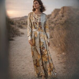 Misslook Silky Yellow Brown Floral Maxi Dress Size 2X